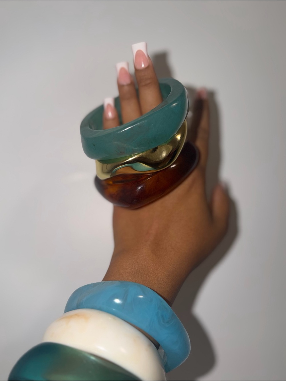 Stackable Resin and Gold-Tone Bangle Set - Teal, Amber, White